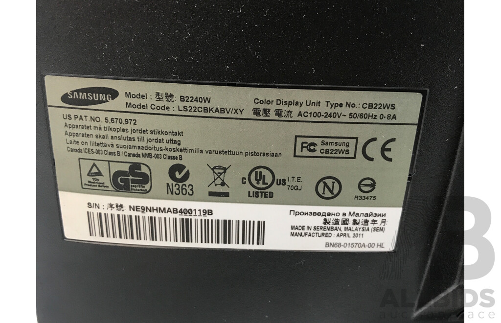 Samsung B2240W 22 Inch Monitors - Lot of Six