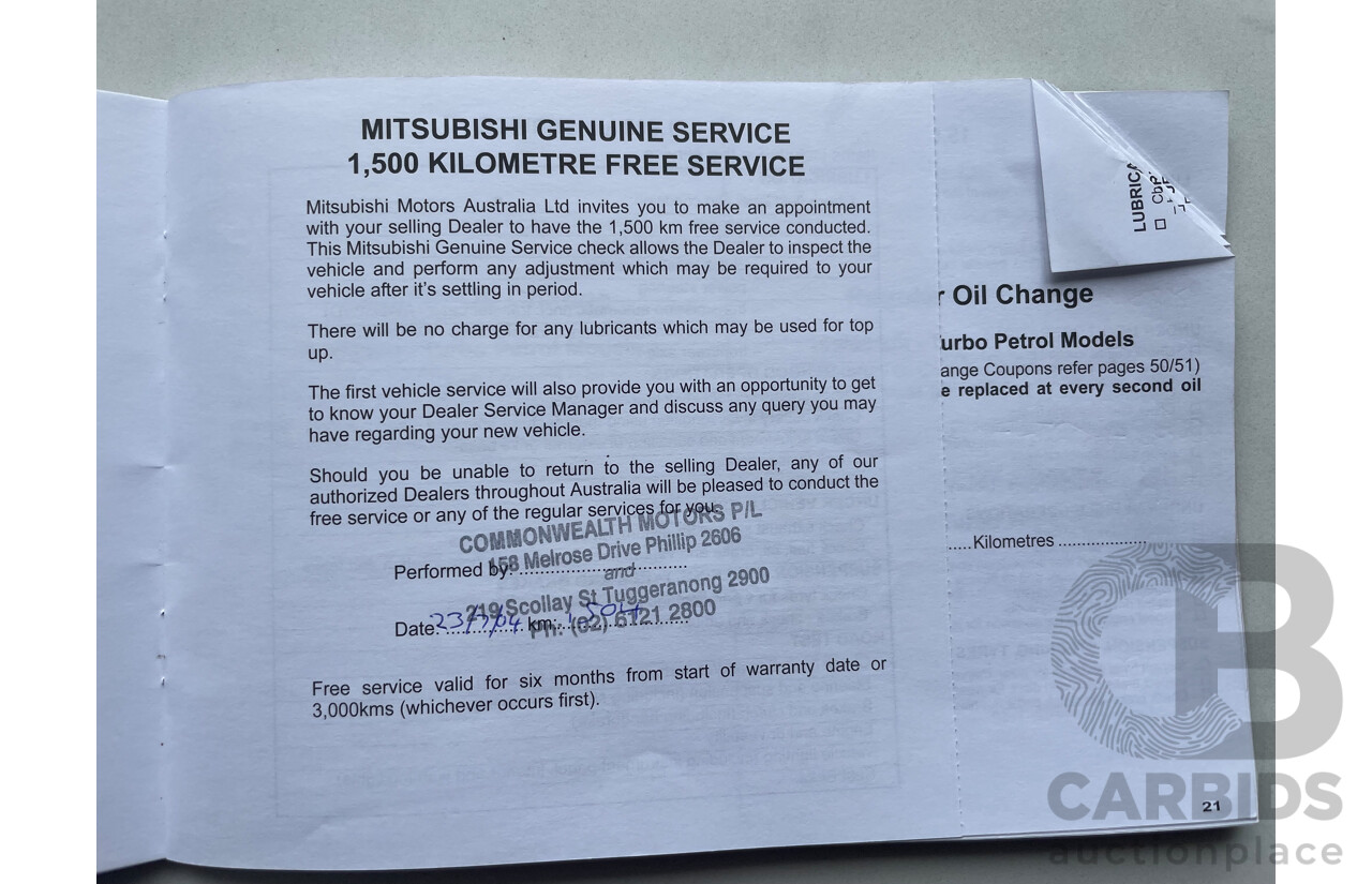 06/09 Mitsubishi Lancer SPORTBACK FWD CJ MY09 5D Hatchback White 2.0L