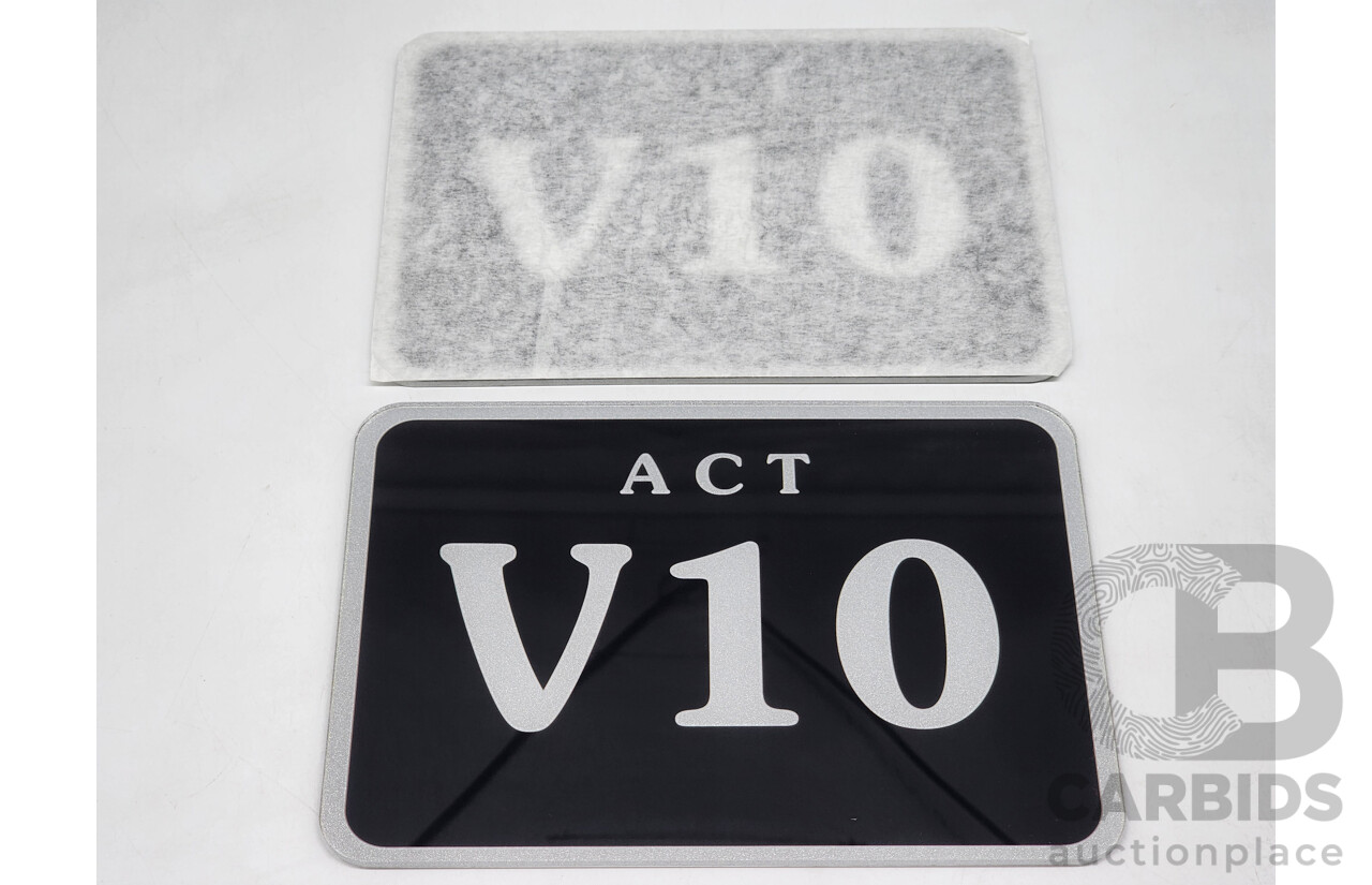 ACT Three Character Alpha Numeric Number Plate - V10 (Letter V, Number 1, Number 0)