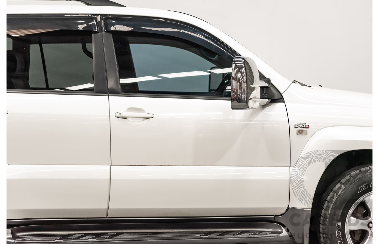 1/2008 Toyota Landcruiser Prado VX (4x4) KDJ120R 07 UPGRADE 4d Wagon White Turbo Diesel 3.0L - 8 Seater