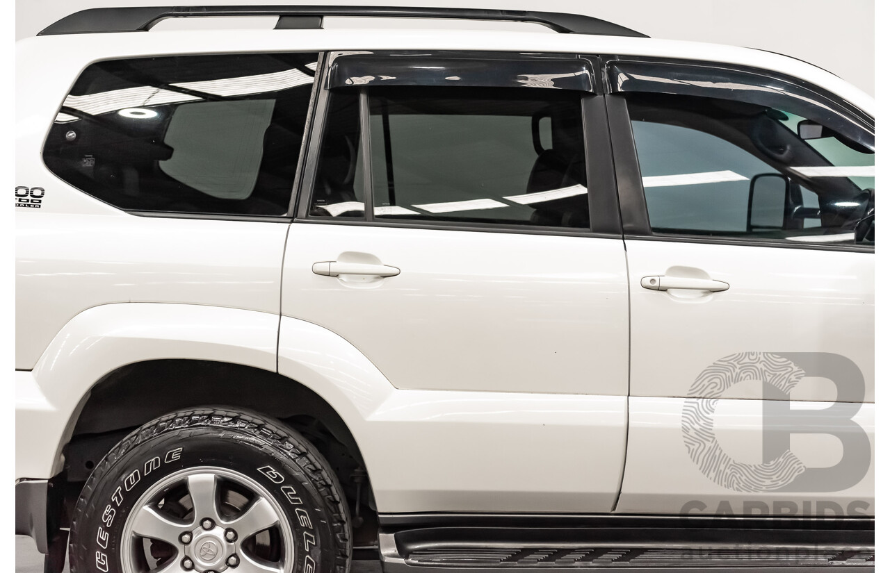 1/2008 Toyota Landcruiser Prado VX (4x4) KDJ120R 07 UPGRADE 4d Wagon White Turbo Diesel 3.0L - 8 Seater
