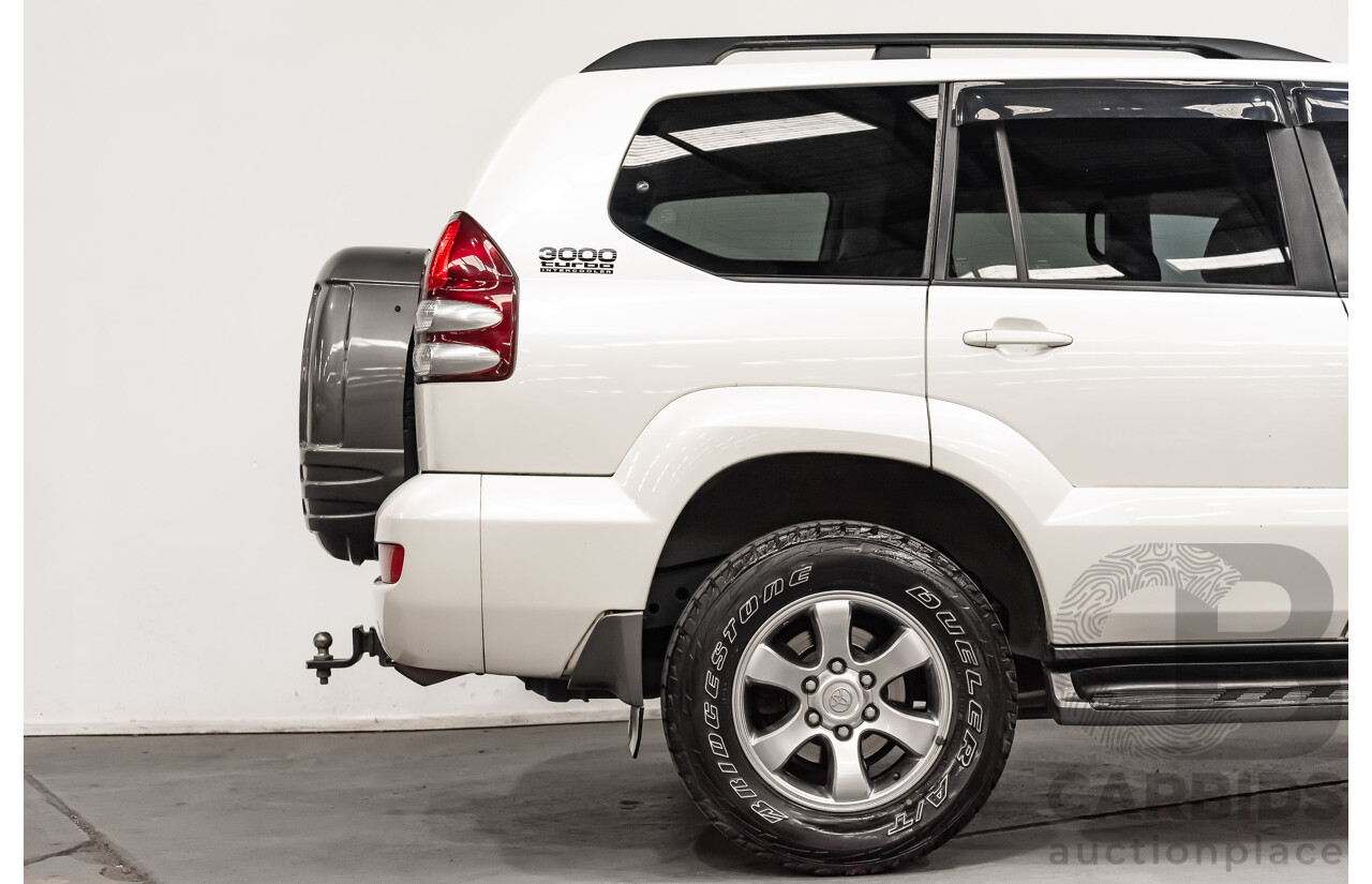 1/2008 Toyota Landcruiser Prado VX (4x4) KDJ120R 07 UPGRADE 4d Wagon White Turbo Diesel 3.0L - 8 Seater