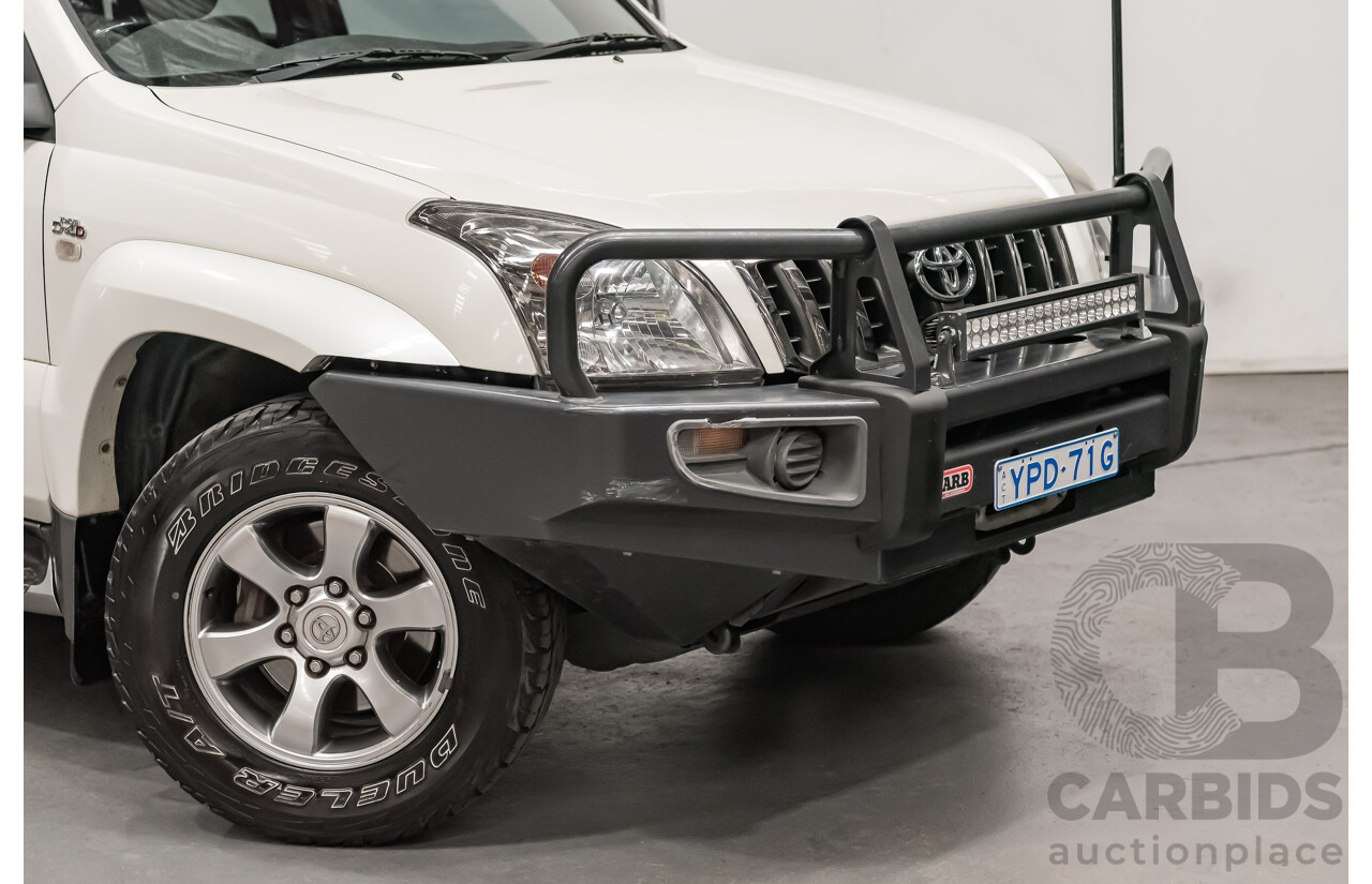 1/2008 Toyota Landcruiser Prado VX (4x4) KDJ120R 07 UPGRADE 4d Wagon White Turbo Diesel 3.0L - 8 Seater