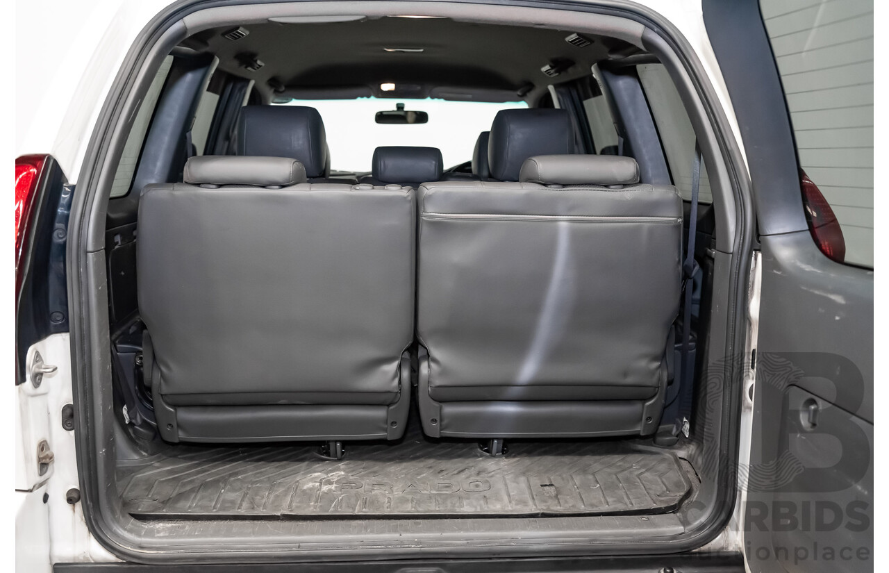 1/2008 Toyota Landcruiser Prado VX (4x4) KDJ120R 07 UPGRADE 4d Wagon White Turbo Diesel 3.0L - 8 Seater