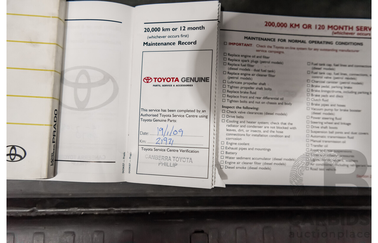 1/2008 Toyota Landcruiser Prado VX (4x4) KDJ120R 07 UPGRADE 4d Wagon White Turbo Diesel 3.0L - 8 Seater