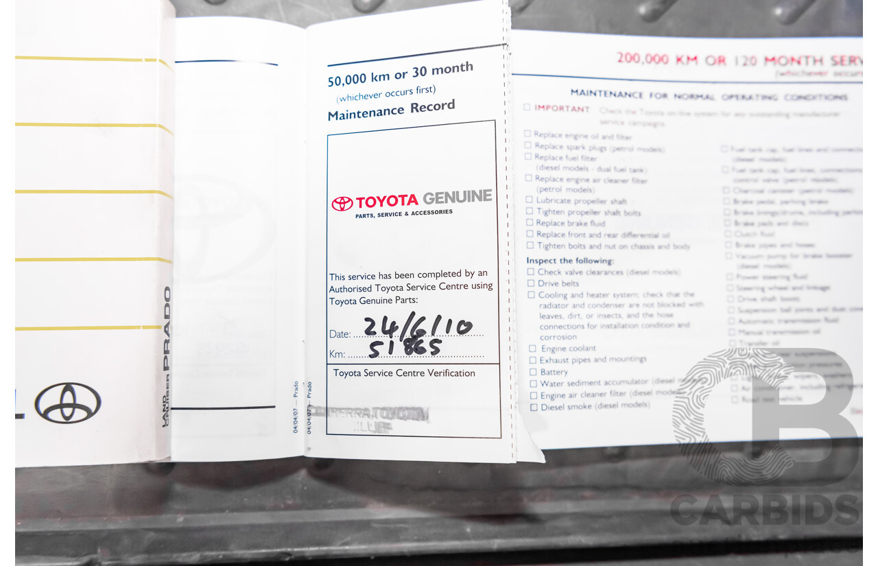 1/2008 Toyota Landcruiser Prado VX (4x4) KDJ120R 07 UPGRADE 4d Wagon White Turbo Diesel 3.0L - 8 Seater