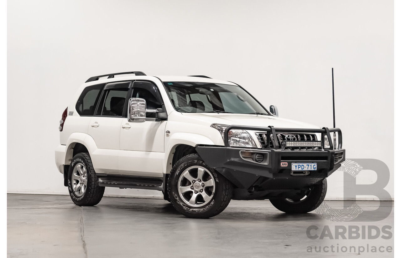 1/2008 Toyota Landcruiser Prado VX (4x4) KDJ120R 07 UPGRADE 4d Wagon White Turbo Diesel 3.0L - 8 Seater