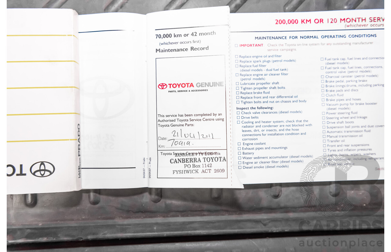 1/2008 Toyota Landcruiser Prado VX (4x4) KDJ120R 07 UPGRADE 4d Wagon White Turbo Diesel 3.0L - 8 Seater