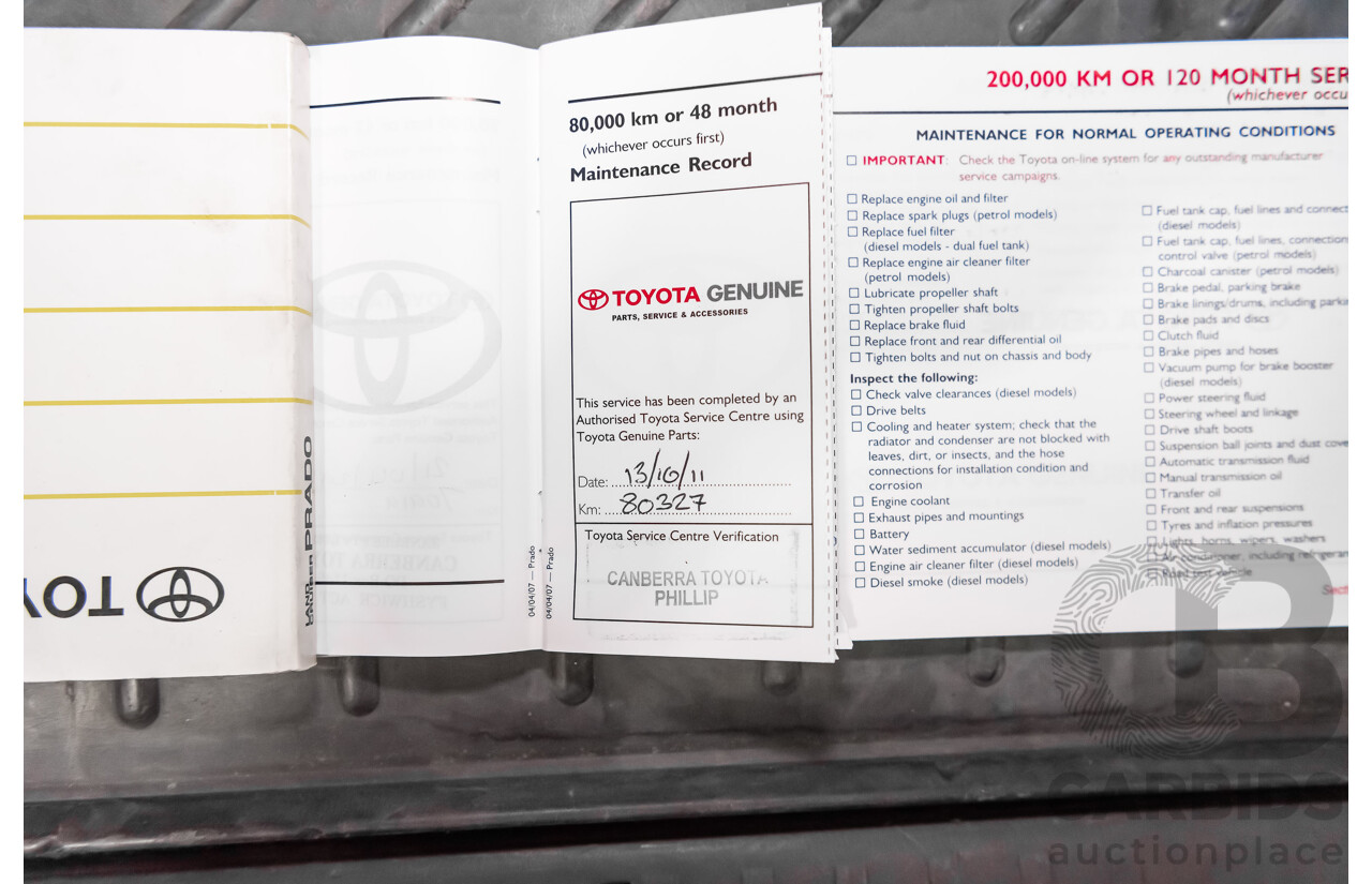 1/2008 Toyota Landcruiser Prado VX (4x4) KDJ120R 07 UPGRADE 4d Wagon White Turbo Diesel 3.0L - 8 Seater