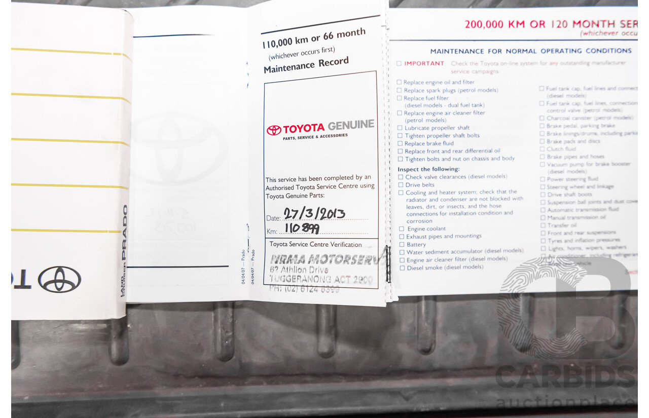 1/2008 Toyota Landcruiser Prado VX (4x4) KDJ120R 07 UPGRADE 4d Wagon White Turbo Diesel 3.0L - 8 Seater