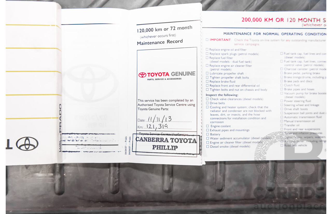 1/2008 Toyota Landcruiser Prado VX (4x4) KDJ120R 07 UPGRADE 4d Wagon White Turbo Diesel 3.0L - 8 Seater