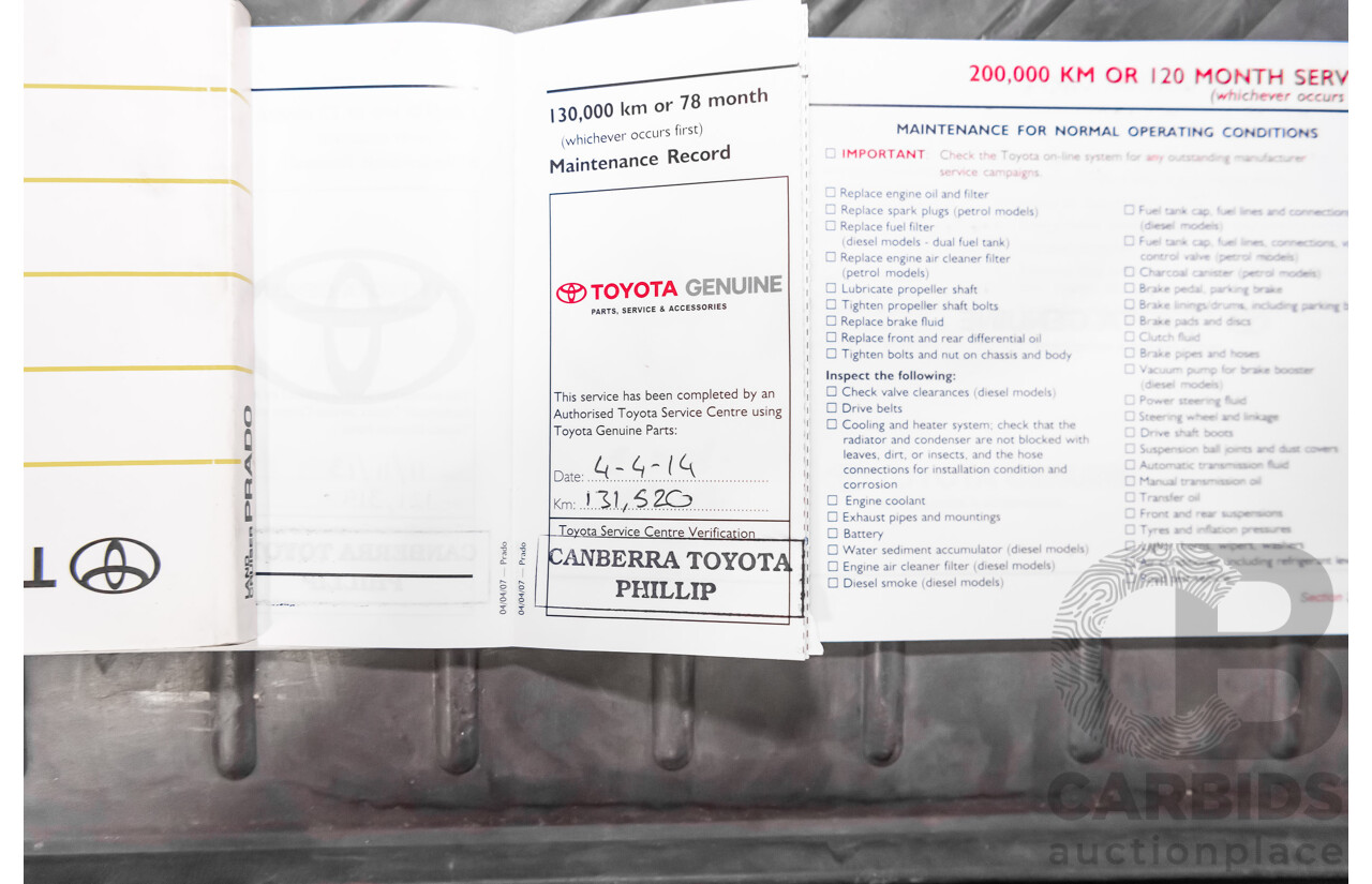 1/2008 Toyota Landcruiser Prado VX (4x4) KDJ120R 07 UPGRADE 4d Wagon White Turbo Diesel 3.0L - 8 Seater