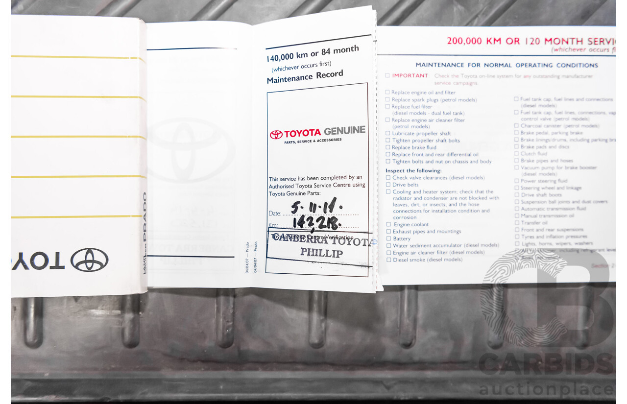 1/2008 Toyota Landcruiser Prado VX (4x4) KDJ120R 07 UPGRADE 4d Wagon White Turbo Diesel 3.0L - 8 Seater