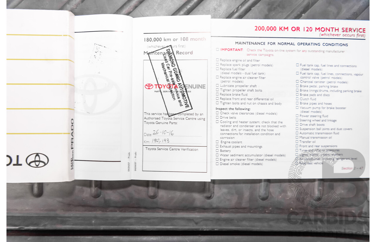 1/2008 Toyota Landcruiser Prado VX (4x4) KDJ120R 07 UPGRADE 4d Wagon White Turbo Diesel 3.0L - 8 Seater