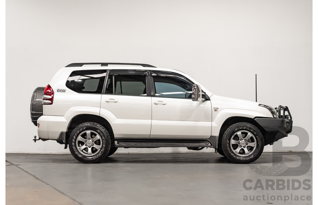 1/2008 Toyota Landcruiser Prado VX (4x4) KDJ120R 07 UPGRADE 4d Wagon White Turbo Diesel 3.0L - 8 Seater