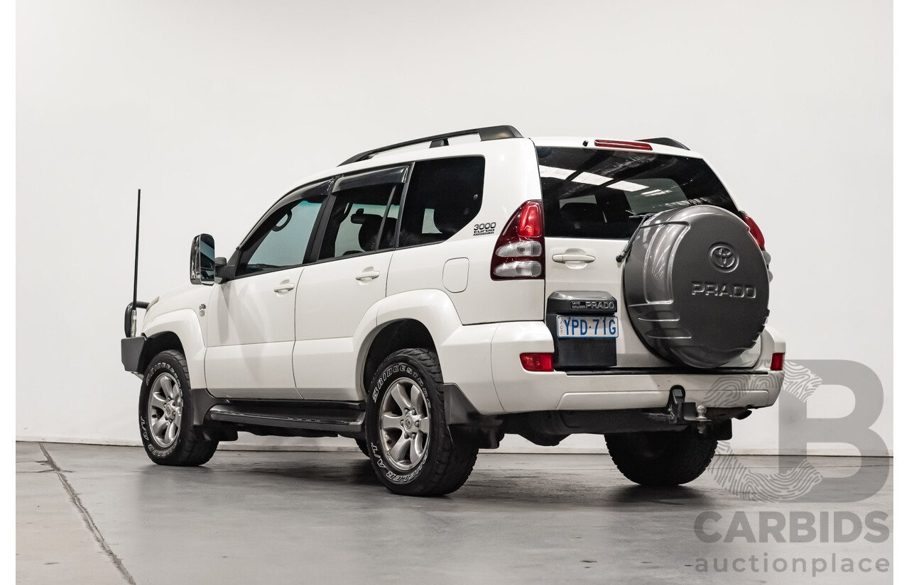 1/2008 Toyota Landcruiser Prado VX (4x4) KDJ120R 07 UPGRADE 4d Wagon White Turbo Diesel 3.0L - 8 Seater