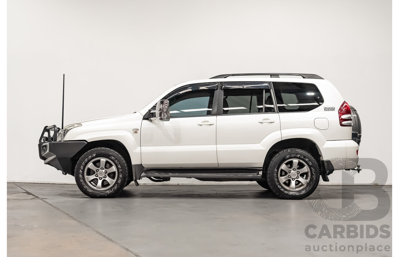 1/2008 Toyota Landcruiser Prado VX (4x4) KDJ120R 07 UPGRADE 4d Wagon White Turbo Diesel 3.0L - 8 Seater