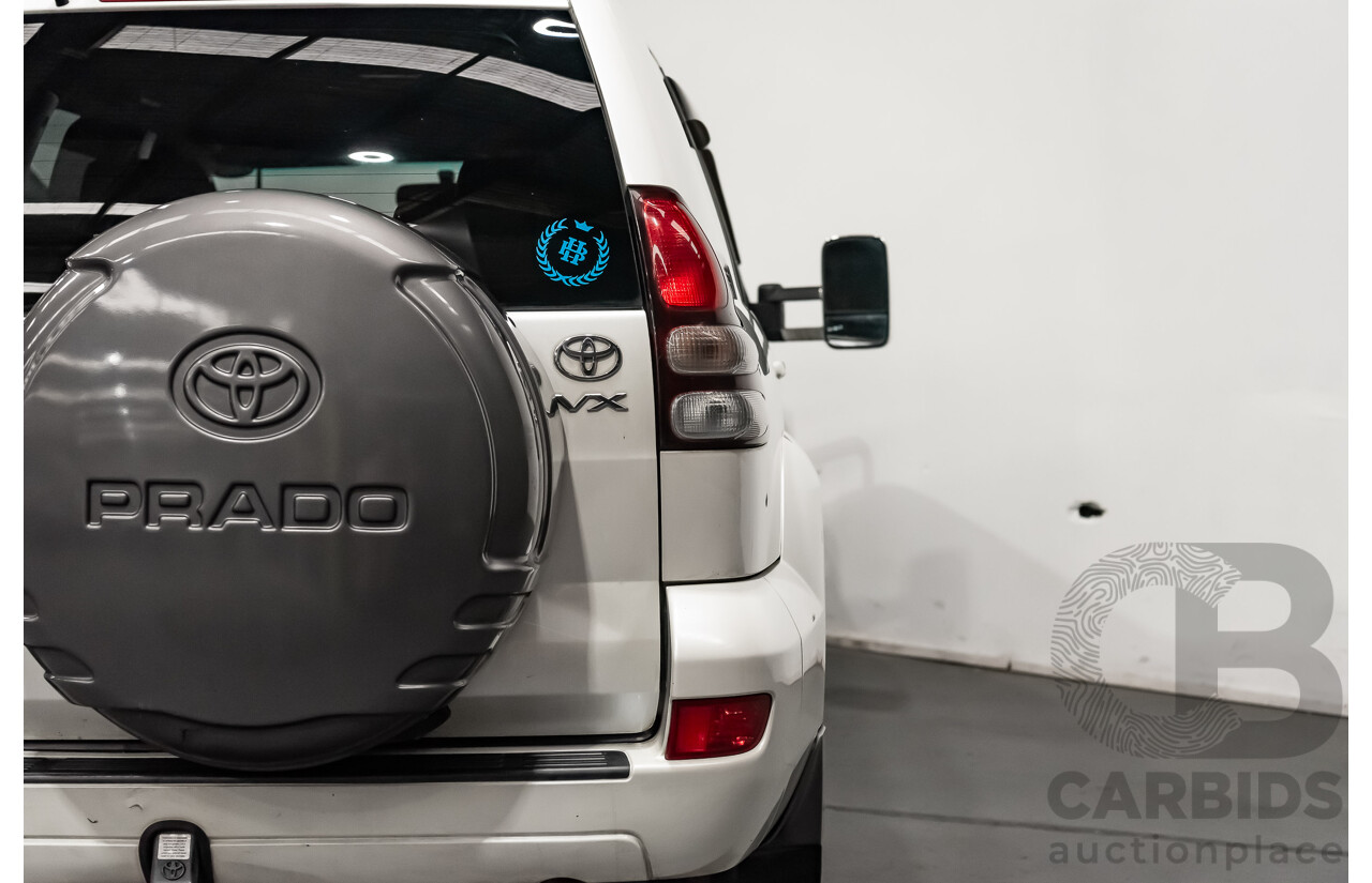 1/2008 Toyota Landcruiser Prado VX (4x4) KDJ120R 07 UPGRADE 4d Wagon White Turbo Diesel 3.0L - 8 Seater