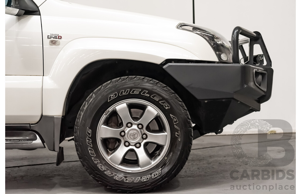 1/2008 Toyota Landcruiser Prado VX (4x4) KDJ120R 07 UPGRADE 4d Wagon White Turbo Diesel 3.0L - 8 Seater