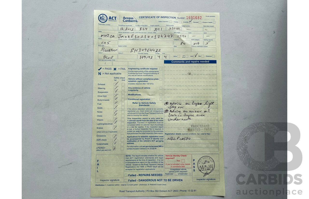 12/12 Mazda Cx-5 GRAND TOURER (4x4) AWD  4D Wagon Blue 2.2L