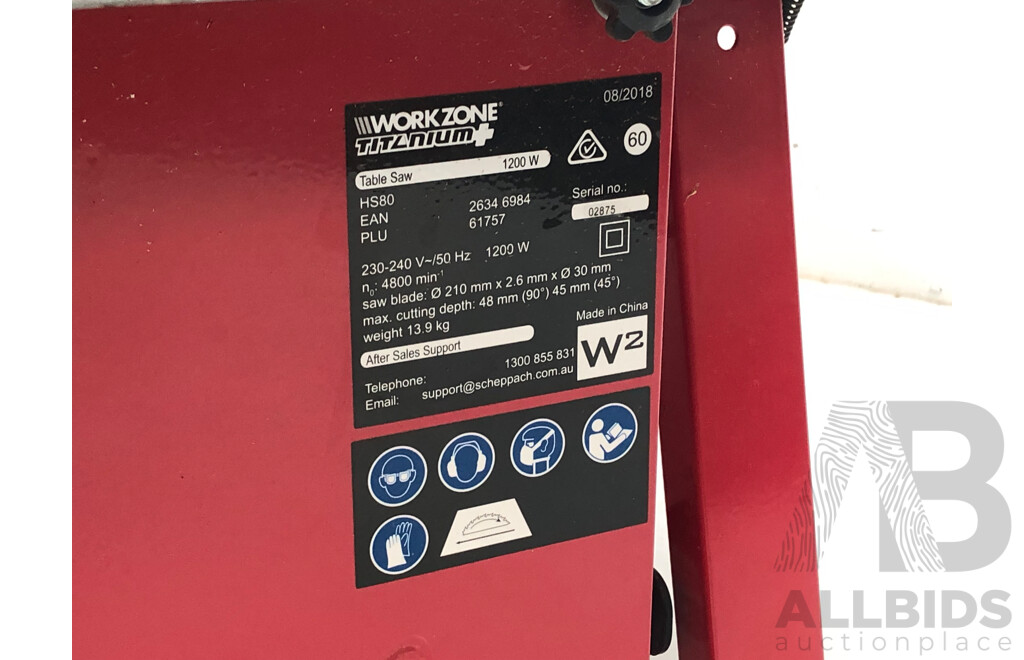 Workzone Titanium HS80 240V Table Saw
