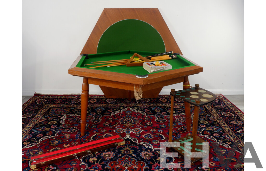 Hexagonal Pool Table with Stand and Cues