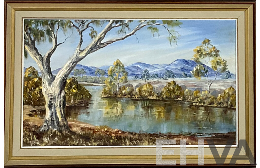 Joan Hutton, Blue River, Oil on Canvas on Board