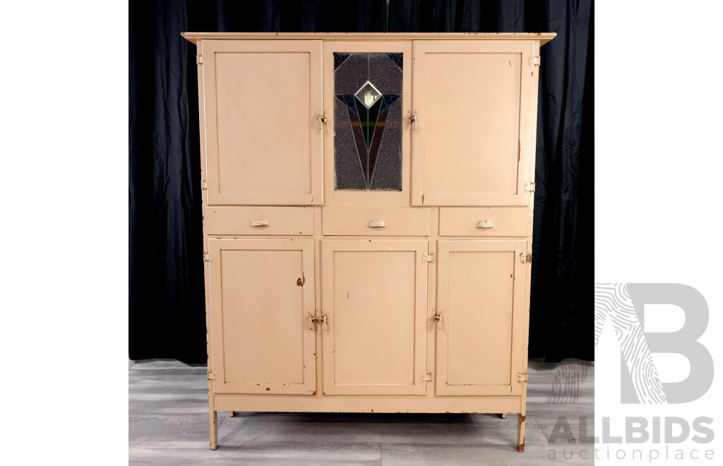 Vintage Brownbuilt Lead Light Kitchen Cupboard