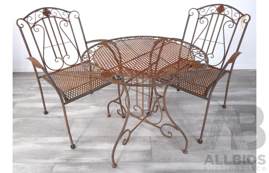 Metal Patio Table and Two Chairs