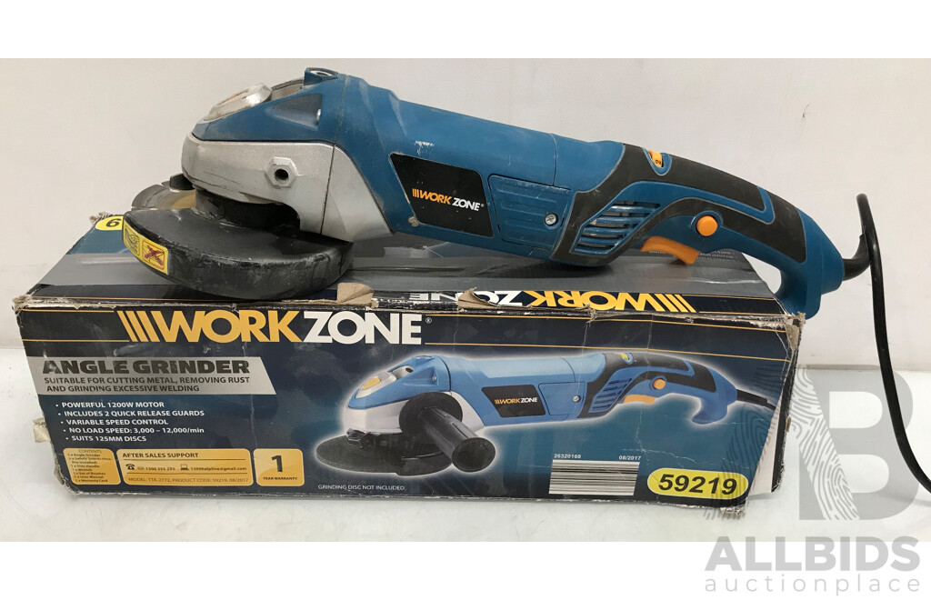 WorkZone Corded 240V Angle Grinder with Grinding Discs