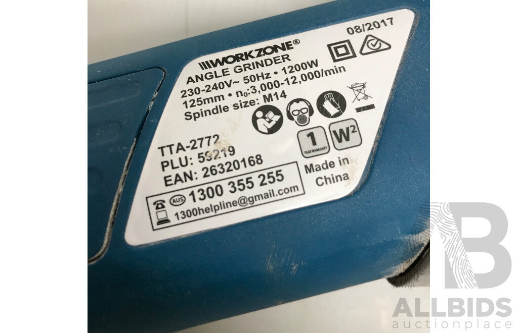 WorkZone Corded 240V Angle Grinder with Grinding Discs