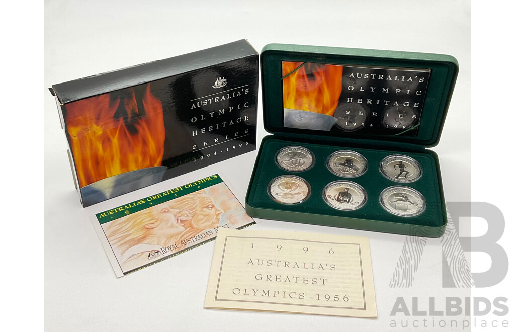 Australian RAM 1994 -1996 Six Ten Silver Dollar Coin Set, Australia's Olympic Heritage Series .999