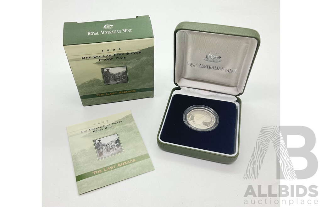 Australian RAM 1999 One Dollar Silver Proof Coin, Last ANZACS .999