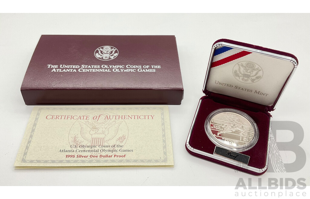 USA Mint 1995 One Dollar Silver Proof Coin, Atlanta Centennial Olympic Games .900