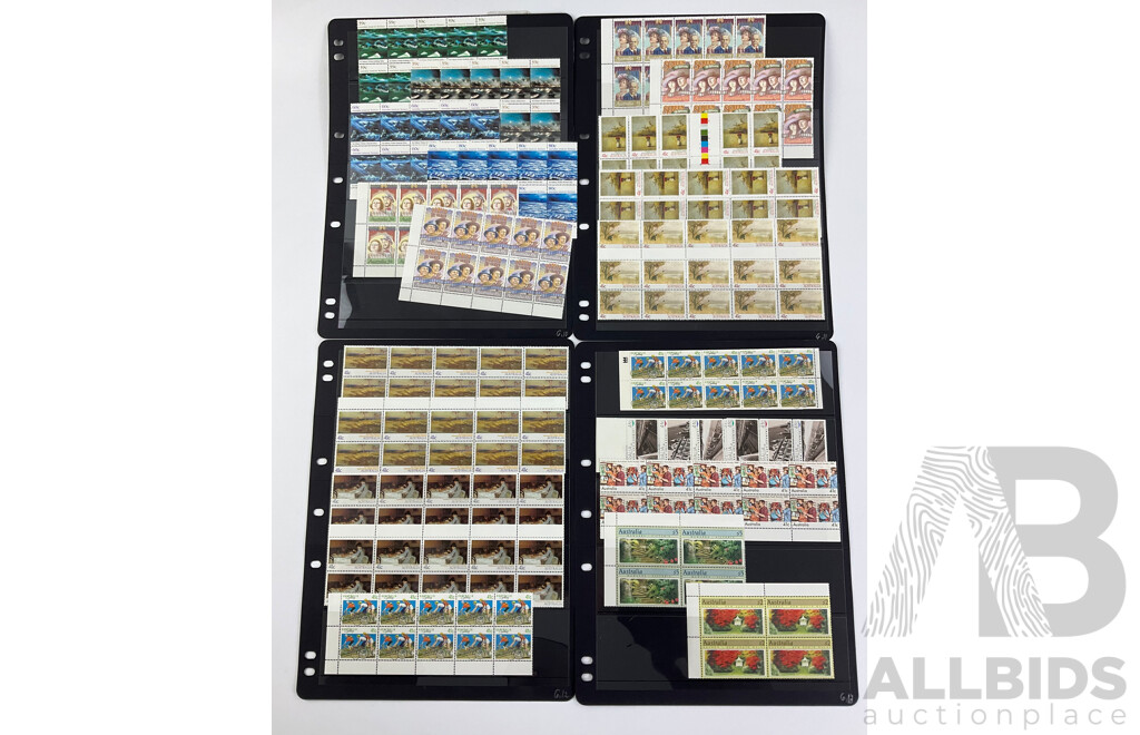 Australian 1989 Mint Stamp Strips and Gutters Including Stars of the Stage and Screen Set, Four Five Dollar Mawarra Victoria, Four Two Dollar Nooroo New South Wales