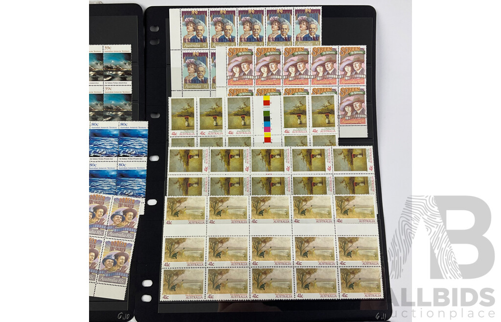 Australian 1989 Mint Stamp Strips and Gutters Including Stars of the Stage and Screen Set, Four Five Dollar Mawarra Victoria, Four Two Dollar Nooroo New South Wales