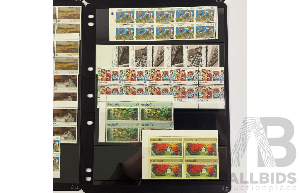 Australian 1989 Mint Stamp Strips and Gutters Including Stars of the Stage and Screen Set, Four Five Dollar Mawarra Victoria, Four Two Dollar Nooroo New South Wales
