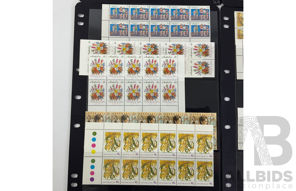 Australian 1989/90 Mint Stamp Strips and Gutters Including Historic Trams Set, Radio Australia, Australia Sports Set, Australia Day 1990