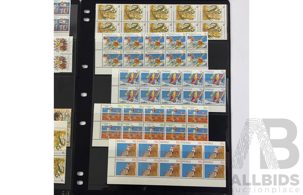 Australian 1989/90 Mint Stamp Strips and Gutters Including Historic Trams Set, Radio Australia, Australia Sports Set, Australia Day 1990