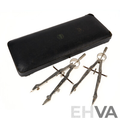 Vintage Drawing Instrument Set in Case, Made in England, with Extra Compases