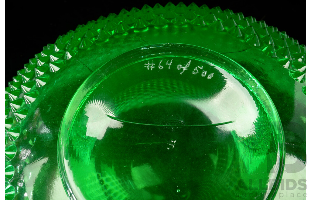 Large Fenton Hobnail Uranium Glass Punch Bowl with 12 Cups