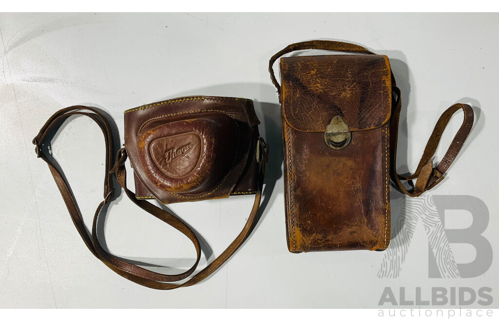 Vintage Ihagee Exa Camera and Leather Case with Kodak Number 2A Folding Brownie Camera with Herbert Small Lather Carry Satchel