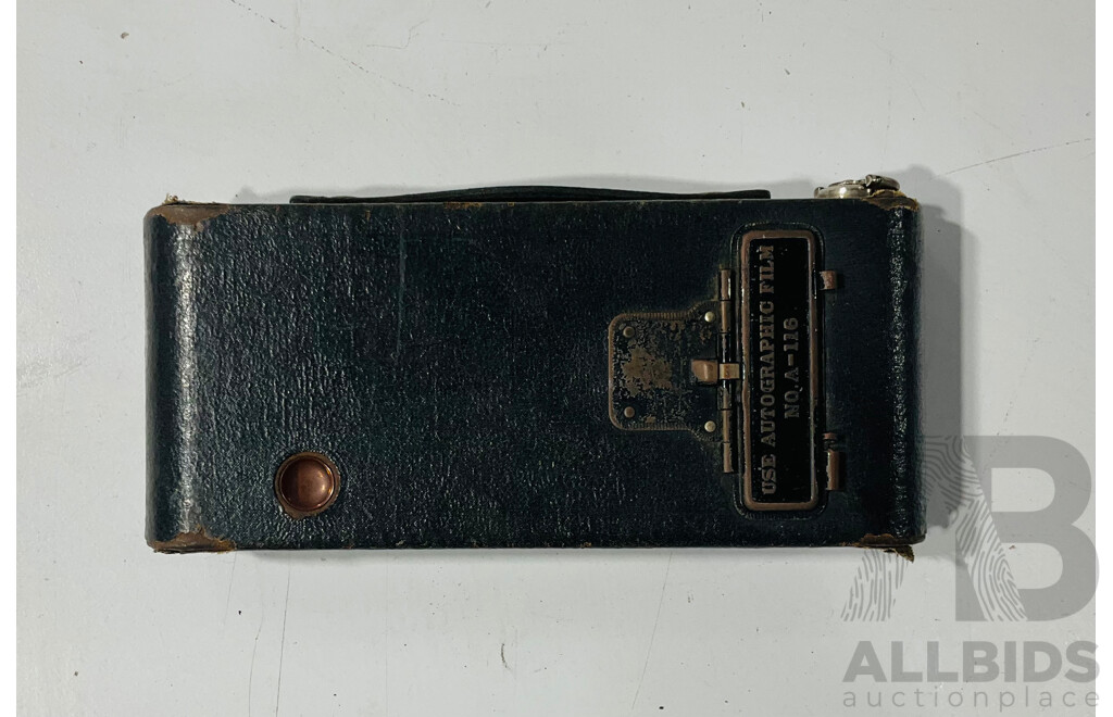 Vintage Ihagee Exa Camera and Leather Case with Kodak Number 2A Folding Brownie Camera with Herbert Small Lather Carry Satchel