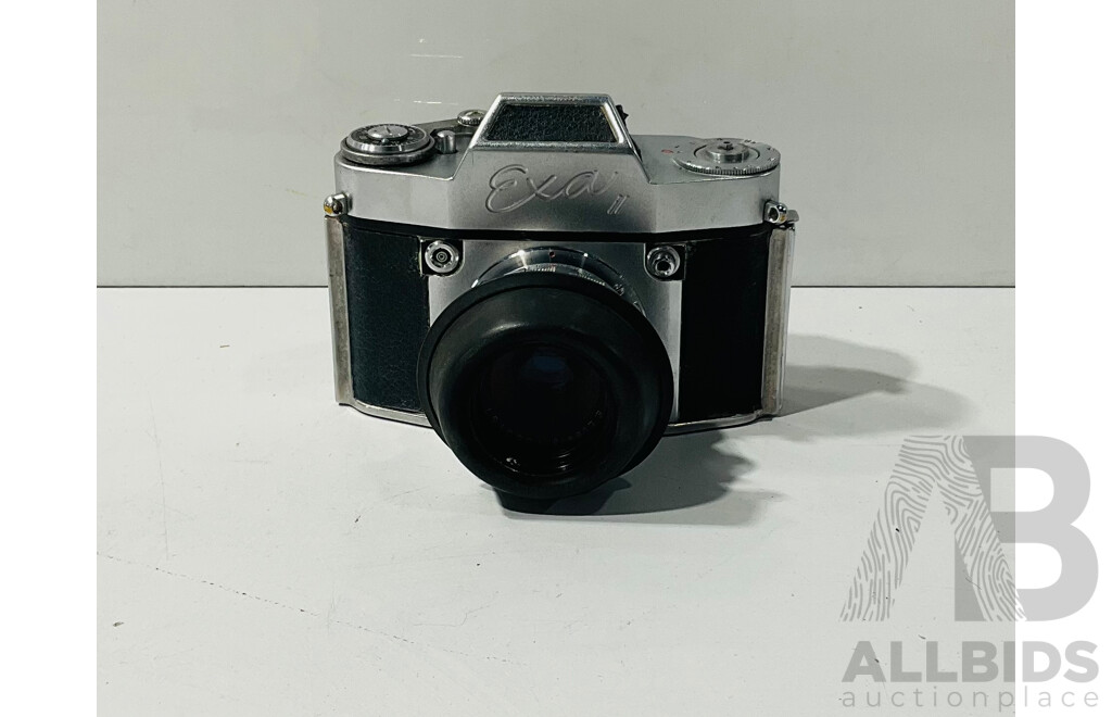 Vintage Ihagee Exa Camera and Leather Case with Kodak Number 2A Folding Brownie Camera with Herbert Small Lather Carry Satchel