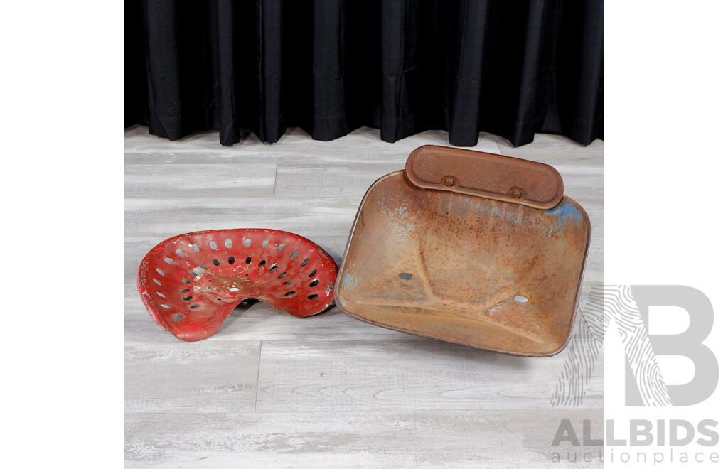 Pair Of Vintage Metal Tractor Seats