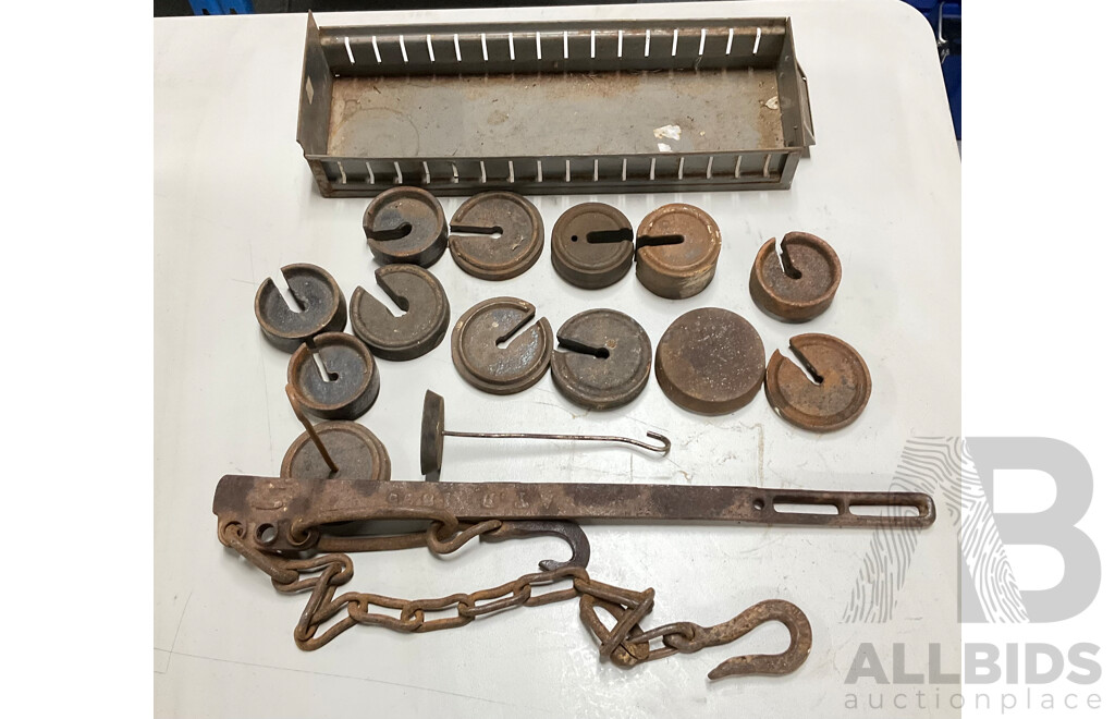 Antique Weight Scale Bar with Slide and Hanging Weights
