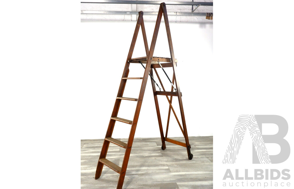 Vintage Timber Library Ladder