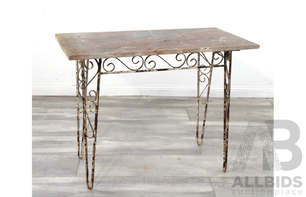 Wrought Iron Based Garden Table with Marble Top
