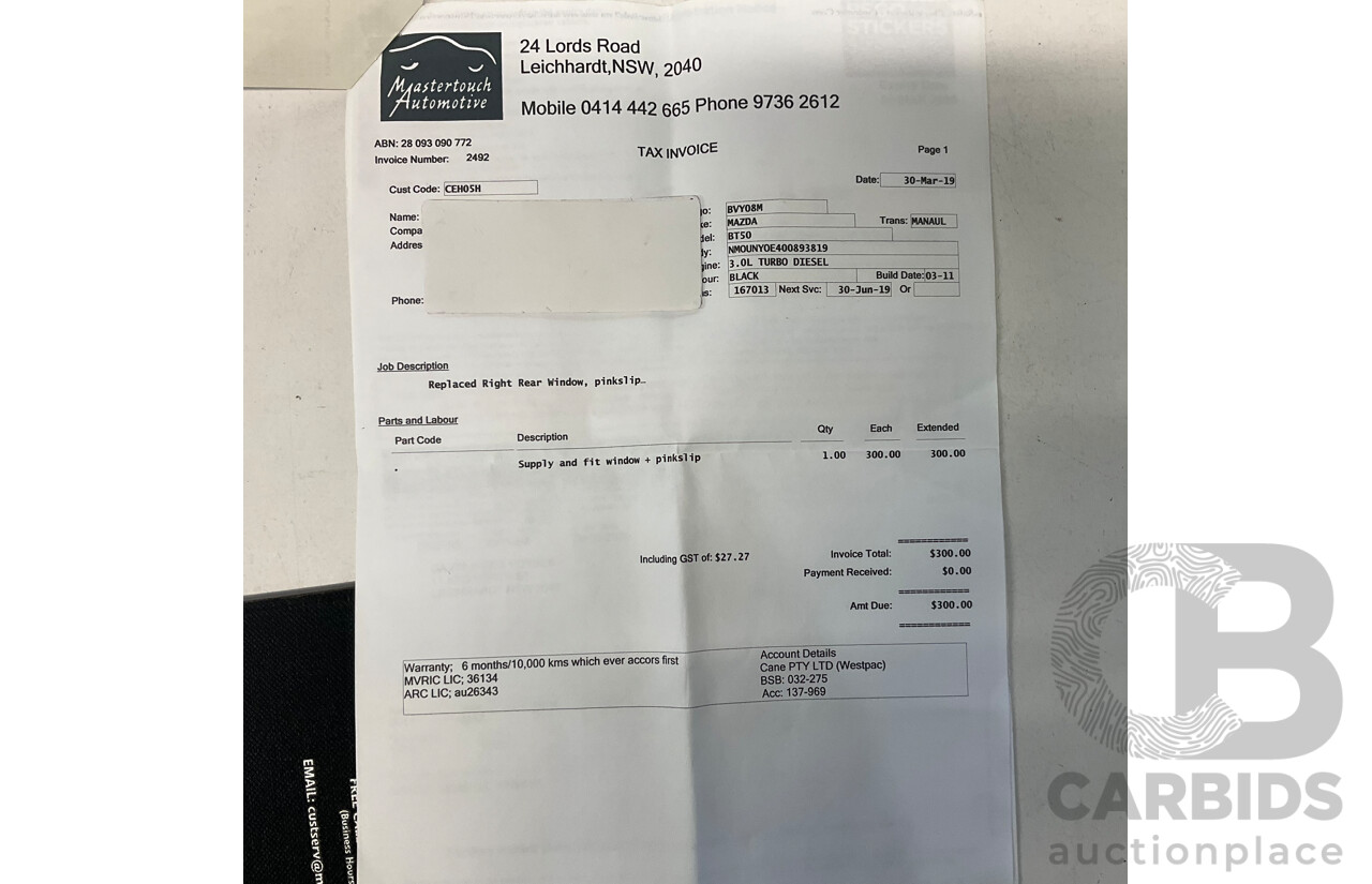 3/2011 Mazda Bt50 BOSS B3000 DX (4x2) 09 UPGRADE Dual Cab P/Up Grey Turbo Diesel 3.0L