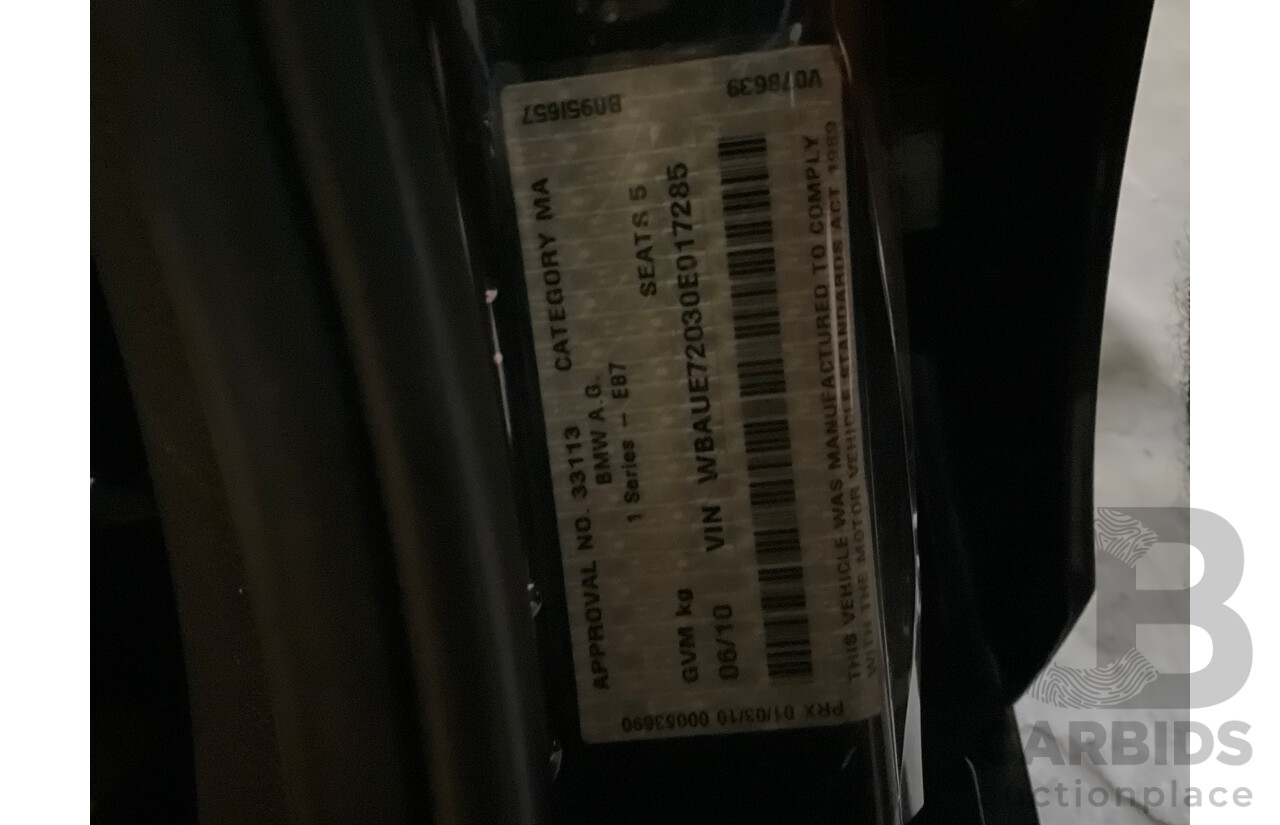 6/2010 BMW 118i E87 MY10 5d Hatchback Black 2.0L